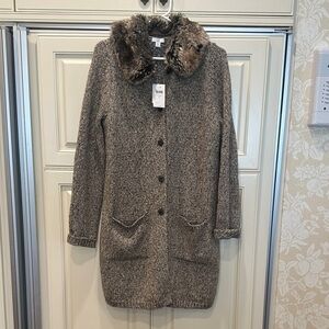 J. Jill Brown Knit Cardigan with Faux Fur Collar
